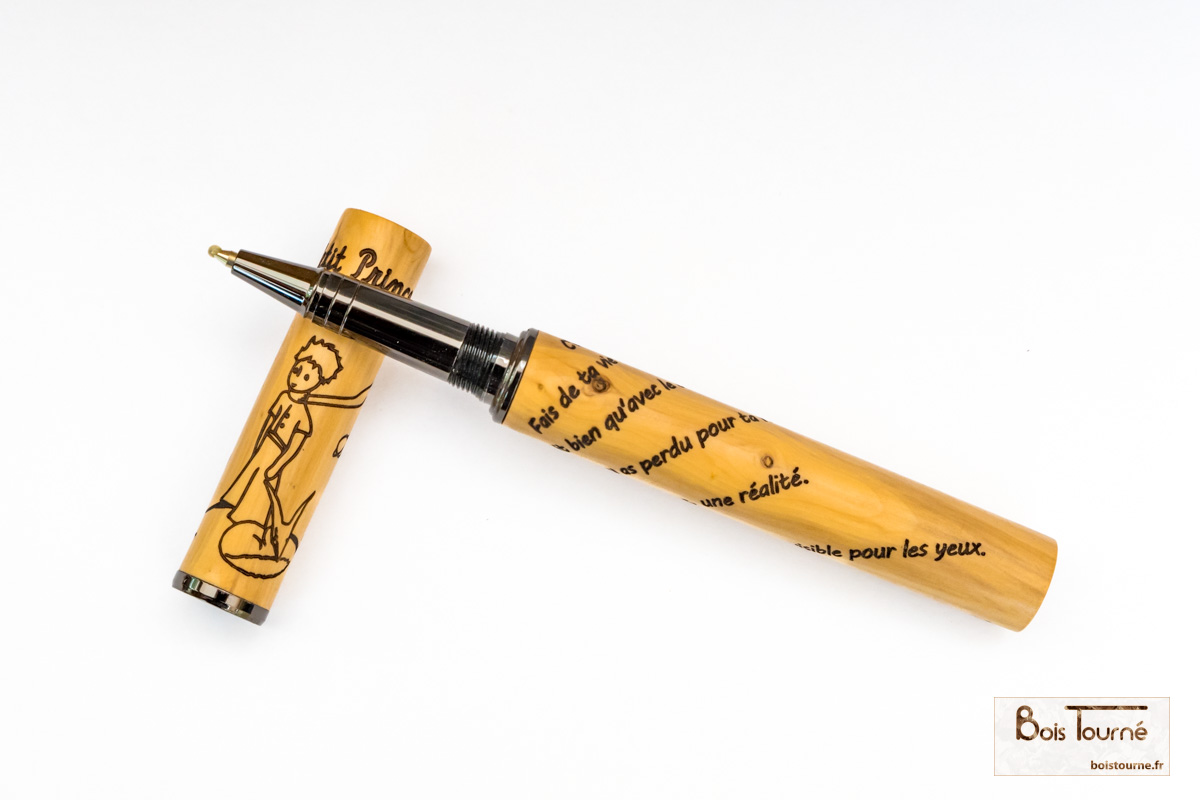 STYLO ROLLER CHROMÉ NOIR LE PETIT PRINCE EN BUIS