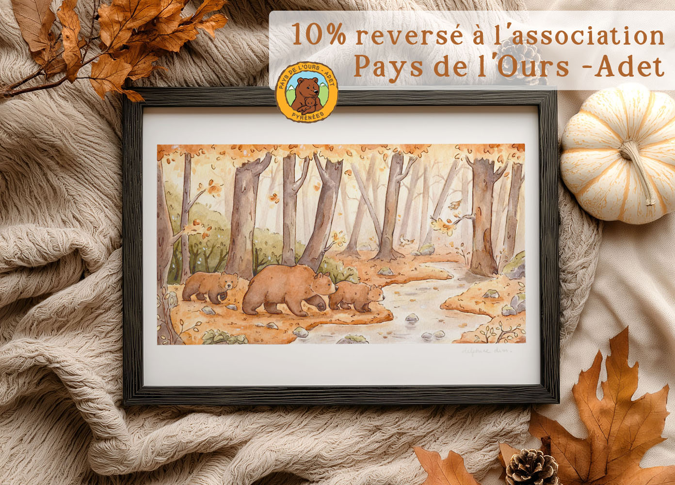 Reproduction d'aquarelle | Famille Ours en automne
