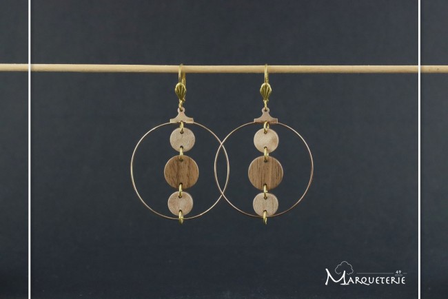 Boucles d'oreille créole 3 ronds en bois