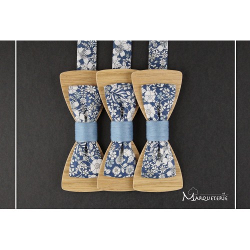 Lot de 3 noeuds papillon bois et tissu liberty sur commande