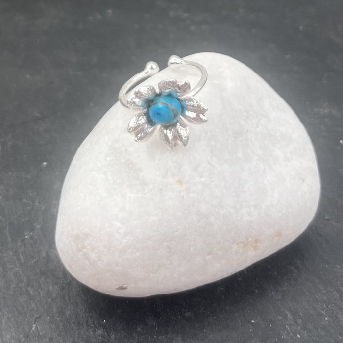 Bague plaqué argent premium avec cabochon turquoise cuivré AAA