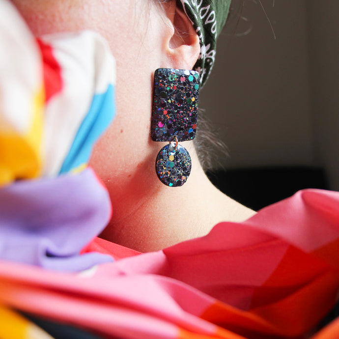Boucles d'oreilles - Les Marnie paillettes noires