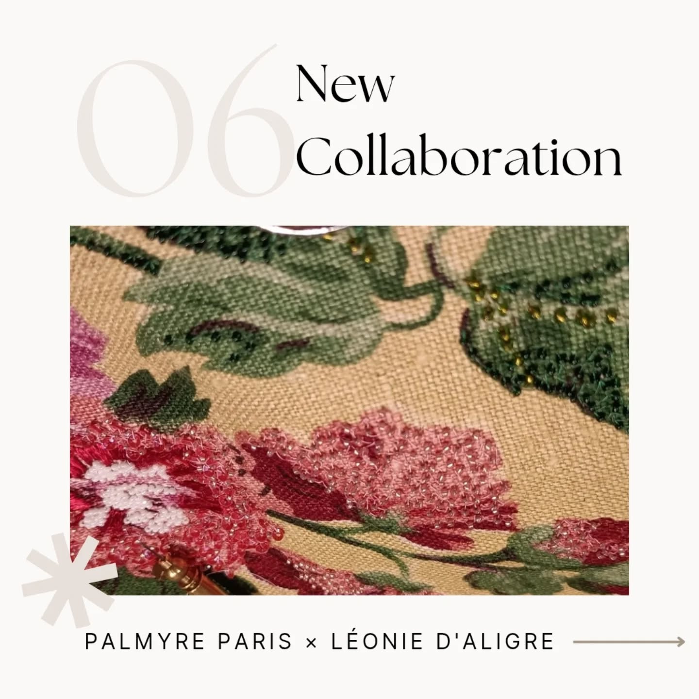 Quand la haute matière rencontre la broderie d’art ✨
Léonie Daligre sublime les étoffes des plus grands éditeurs français pour créer des pochettes uniques.
Je leur prête mon fil et mon crochet de Lunéville pour y faire danser perles et paillettes, offrir 