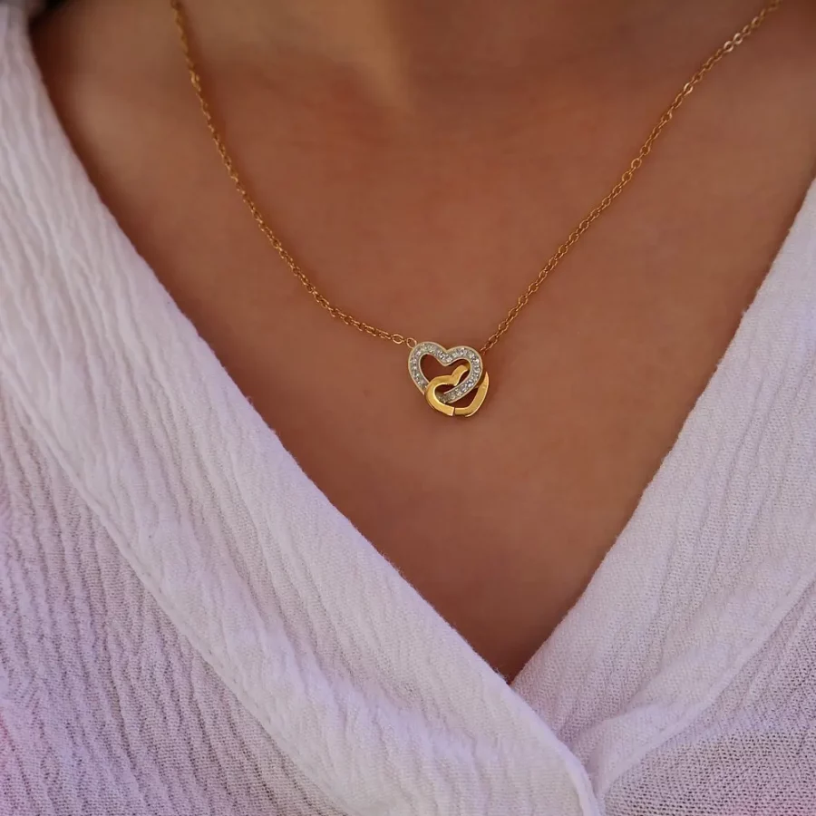 Collier cœur entrelacer en acier inoxydable, doré