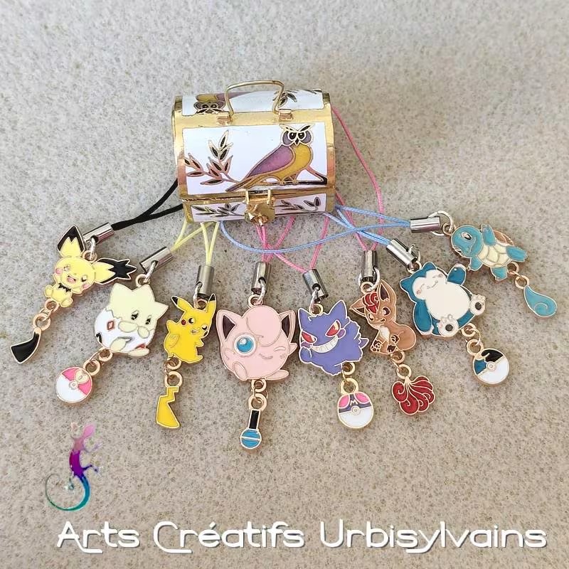 Porte-clés Pokemon, décors de sac ou de téléphone en émail cloisonné avec dragonne