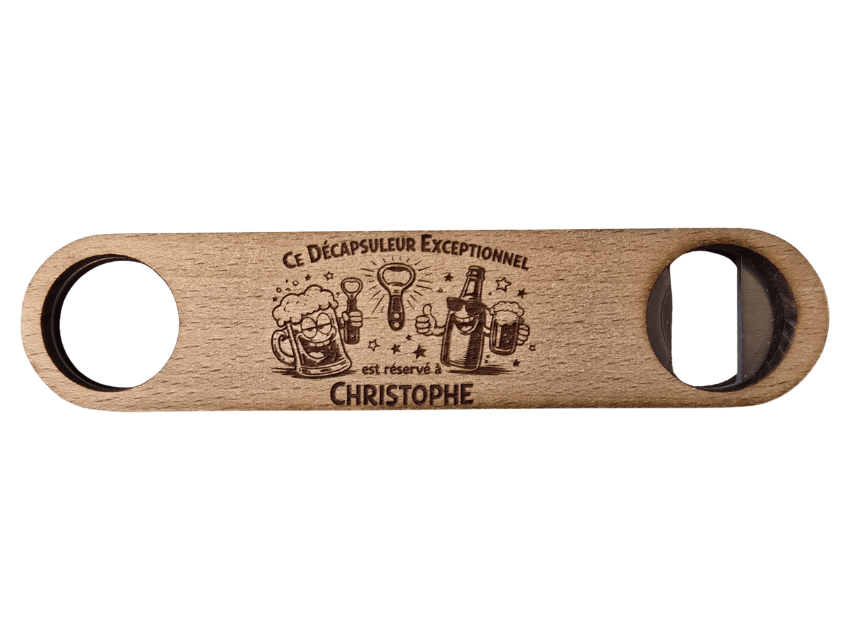 Décapsuleur en bois de hêtre gravé au laser – Message humoristique recto/verso personnalisable Sublimation Store