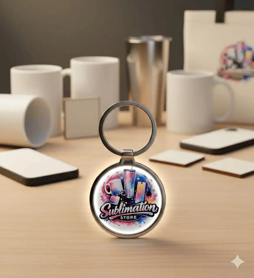 Porte-clés rond personnalisé photo – Gravure prénom + date + Bouddha (4 cm)