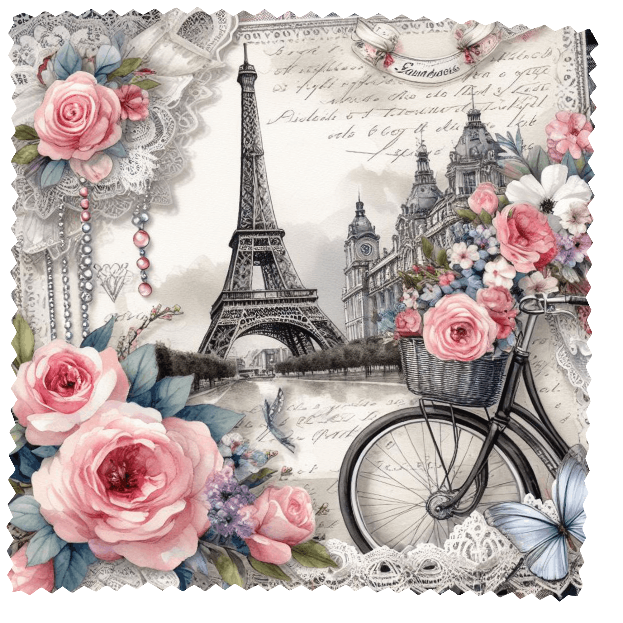 Lingette lunettes microfibre 17,5 × 17,5 cm – Paris romantique, Tour Eiffel & fleurs