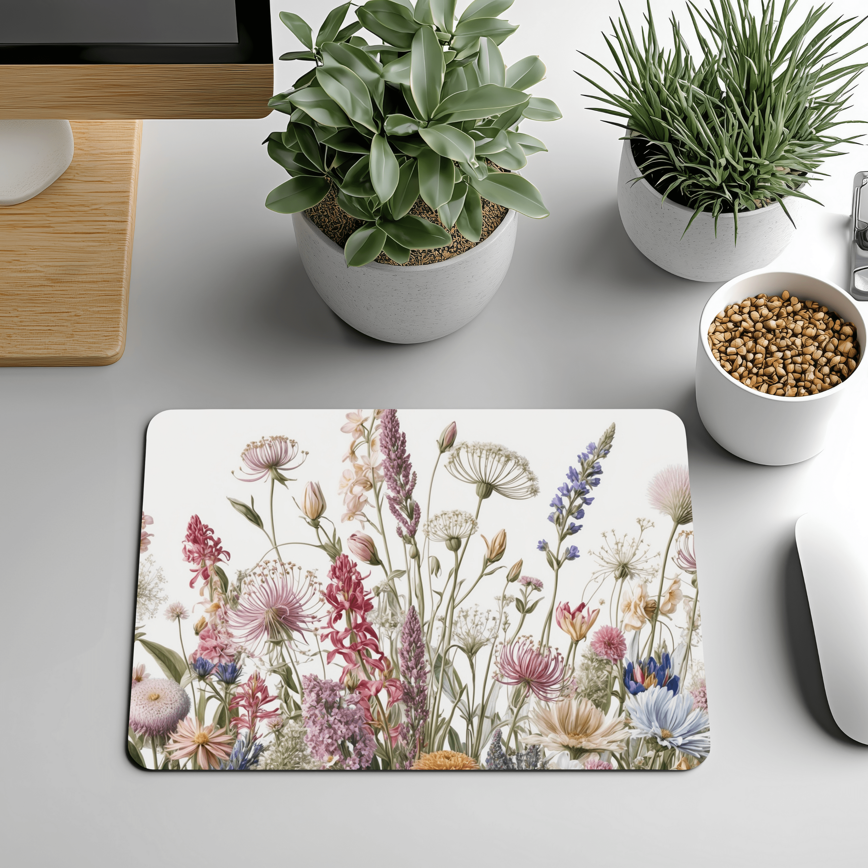 Tapis de souris 19,5 × 23,5 cm – Bouquet champêtre, fleurs sauvages