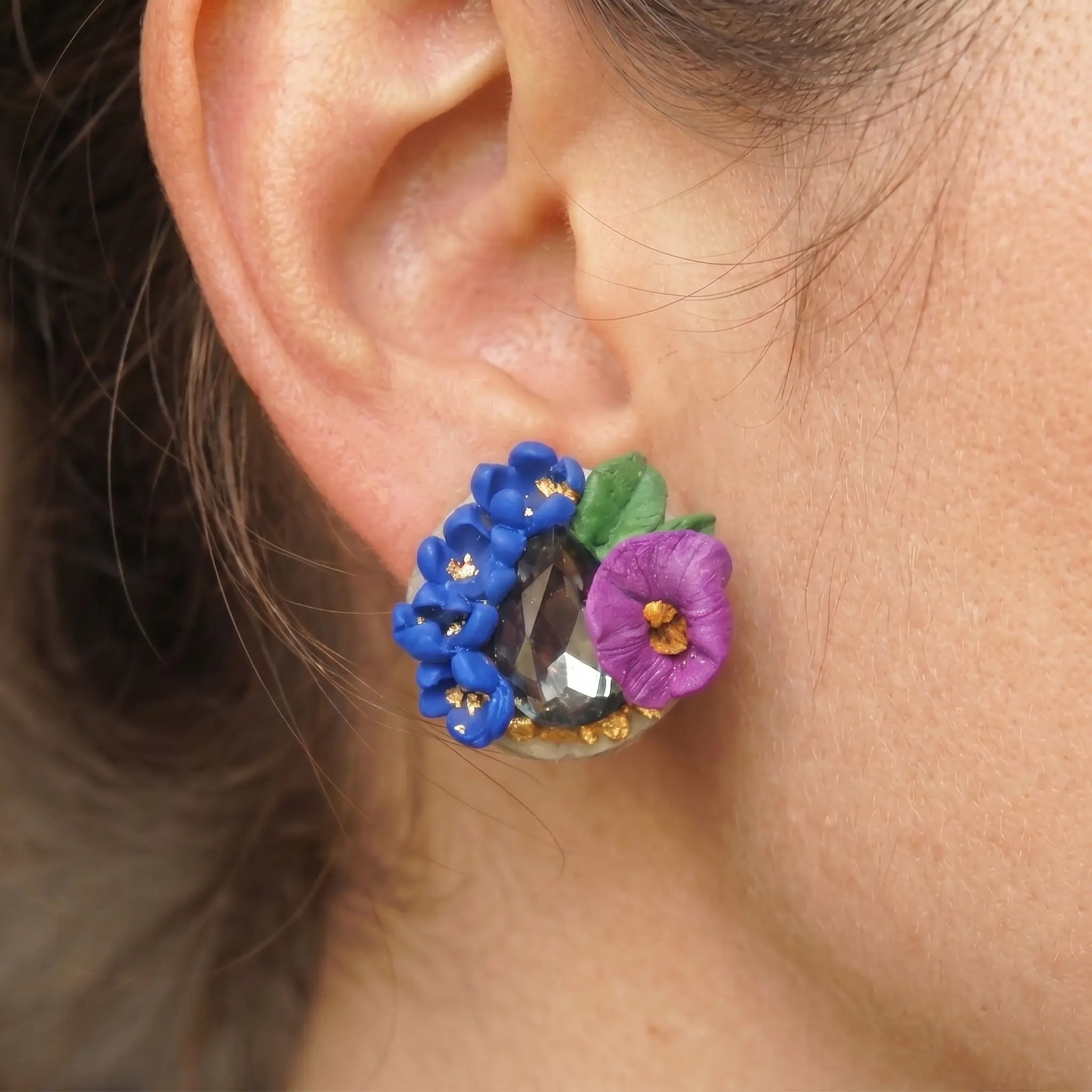 Boucles d'oreilles fleurs bleues & violettes - Bloom