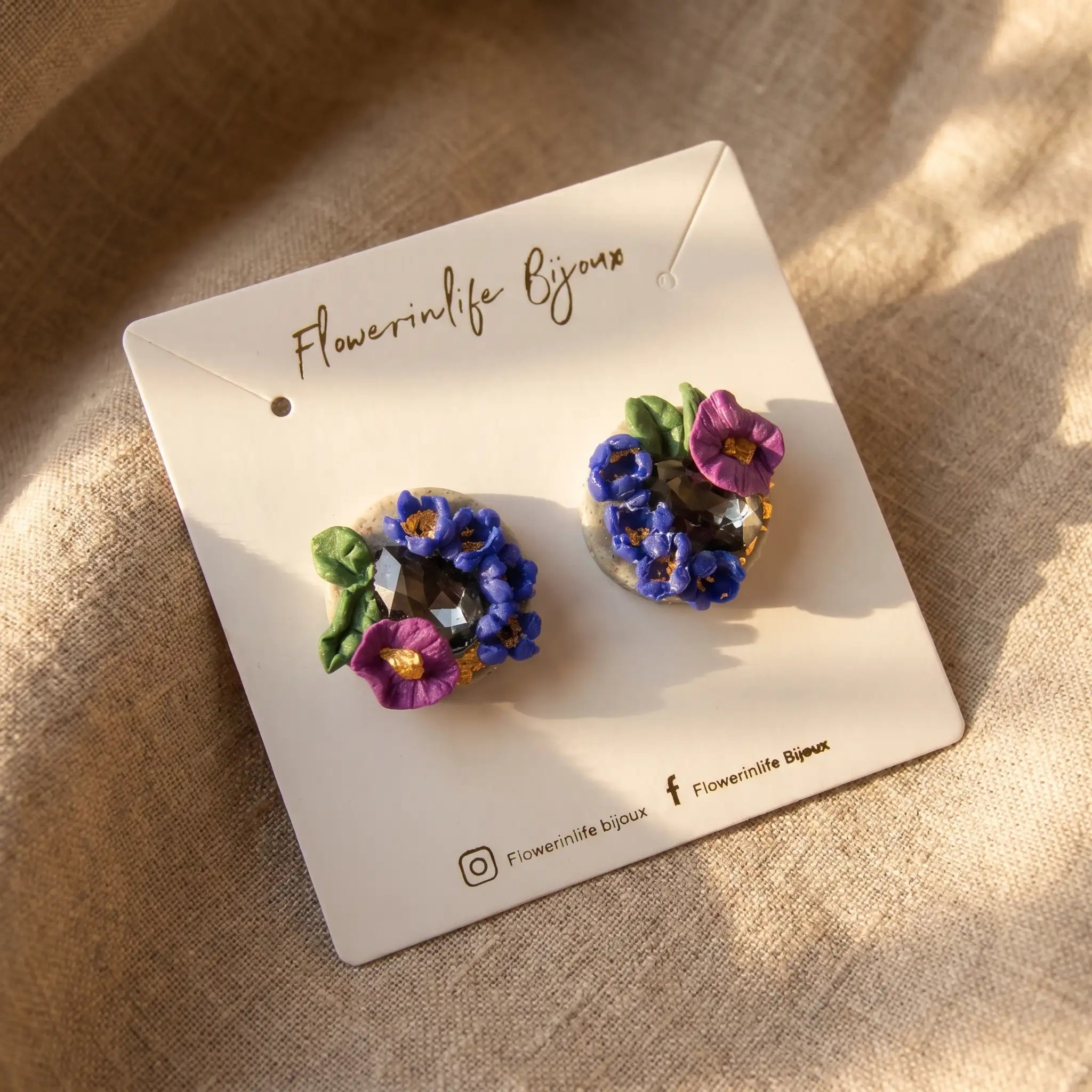 Boucles d'oreilles fleurs bleues & violettes - Bloom