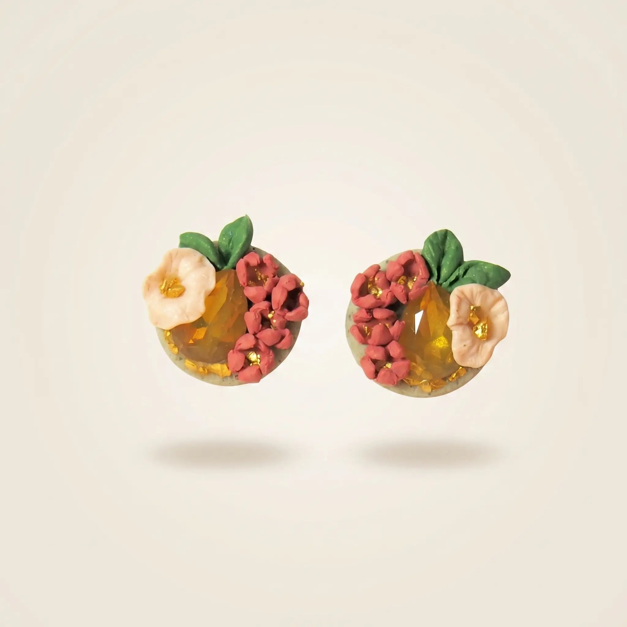 Boucles d'oreilles fleurs roses & cristal doré - Bloom