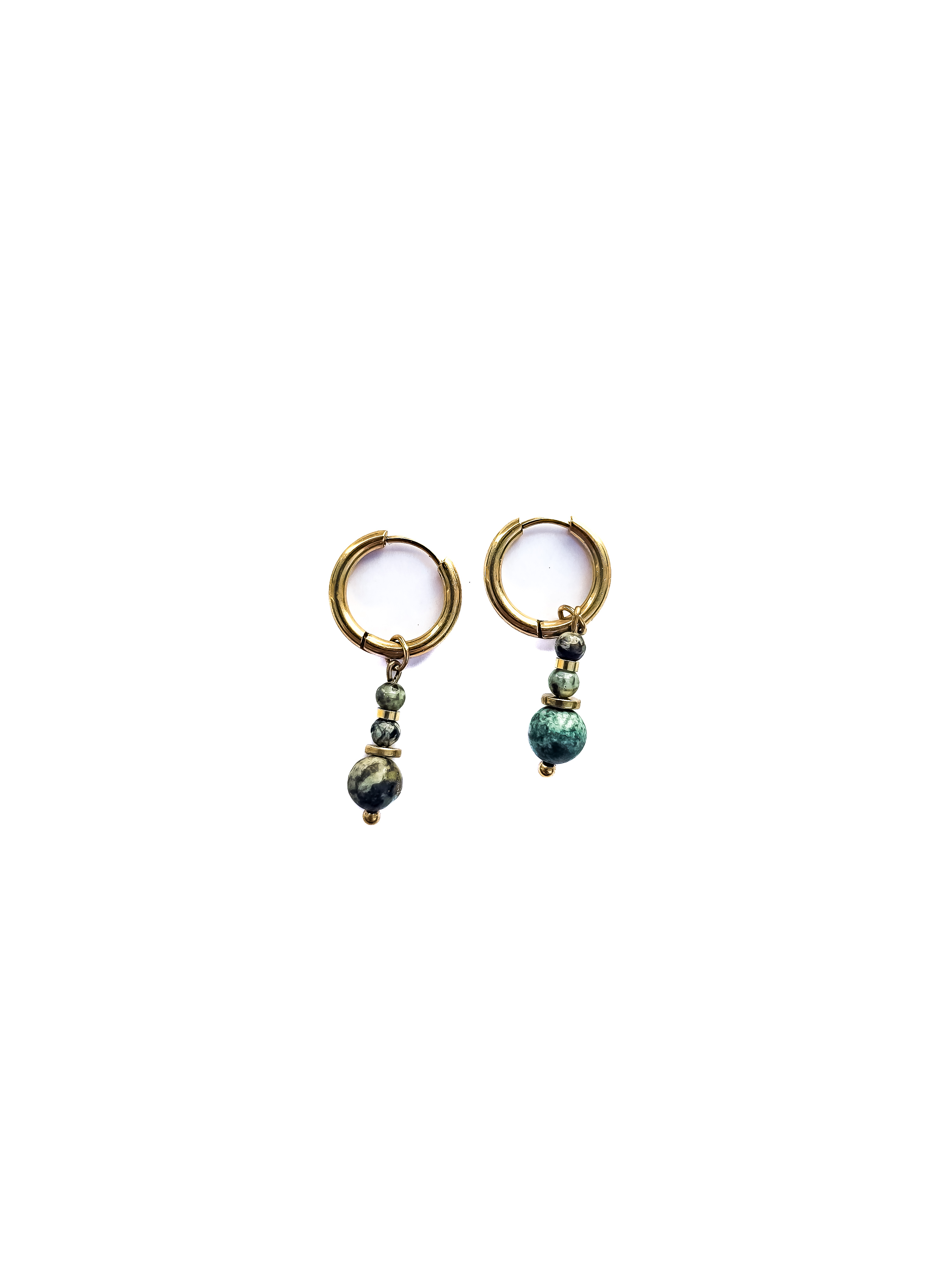 Créoles jaspe turquoise africain dorées
