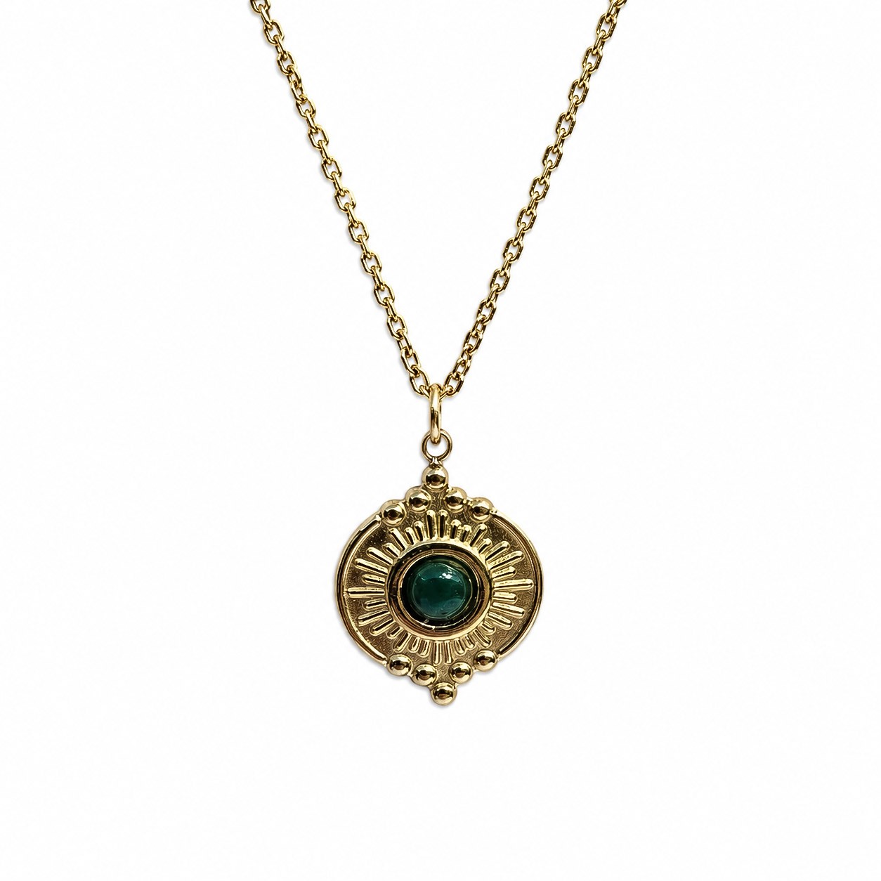 Collier pendentif malachite naturelle doré
