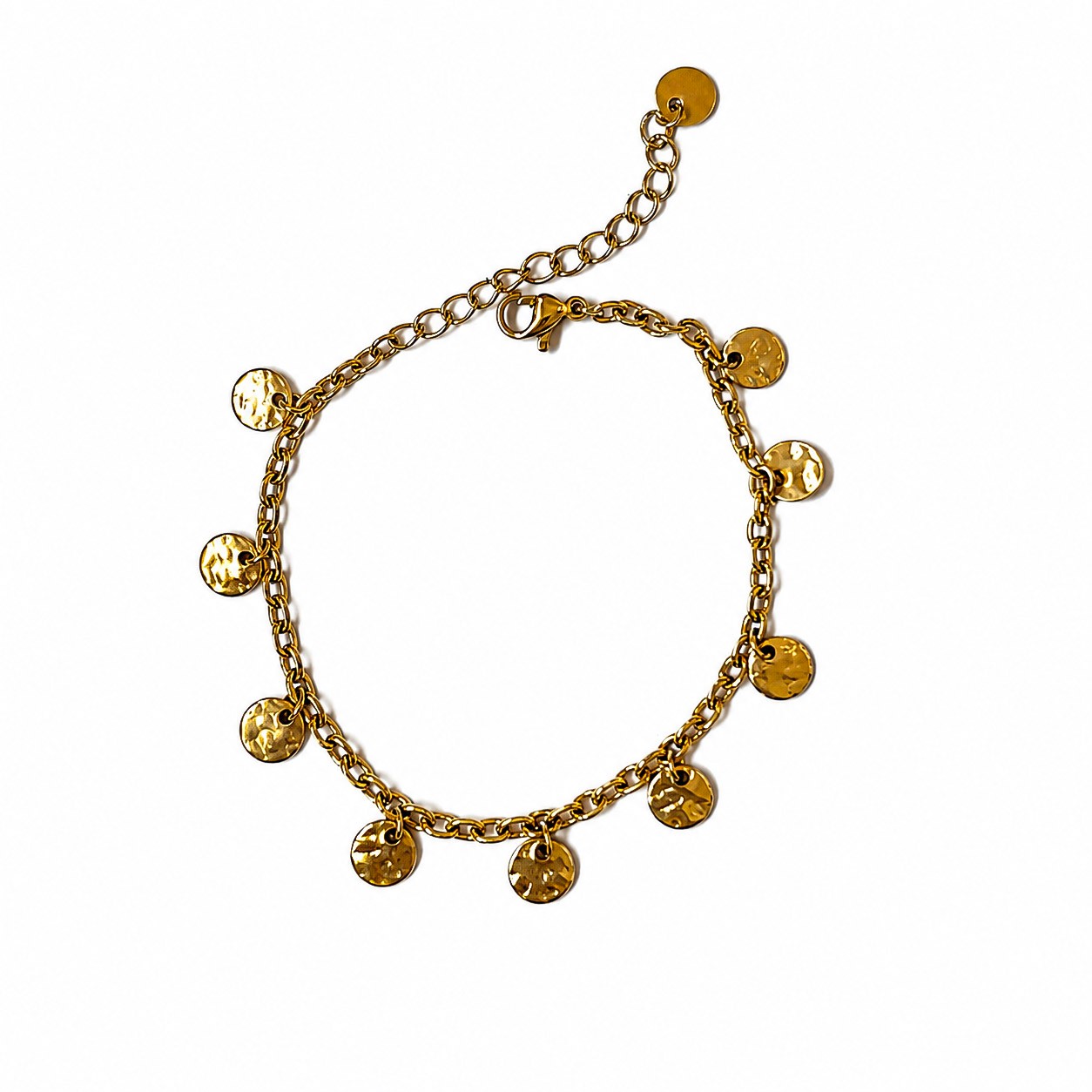 Bracelet doré médailles martelées